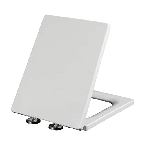 Square White Soft Close Toilet Seat with Quick Release, Adjustable Hinges, Easy Install