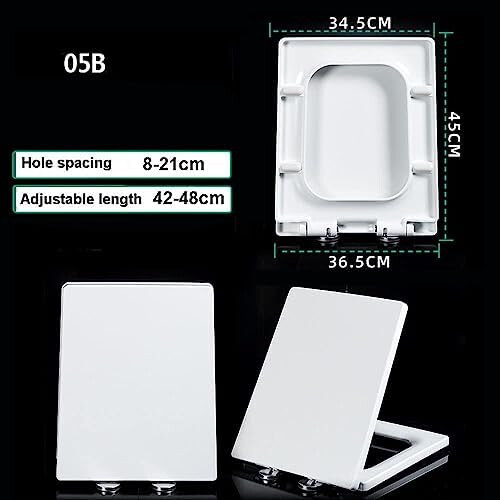 Square White Soft Close Toilet Seat with Quick Release, Adjustable Hinges, Easy Install 1