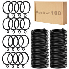 Black Metal Curtain Rings with Eyelets 1.5 Inch for 1.25 Inch Rods Heavy Duty Set of 100