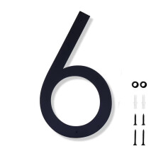 10 Inch Modern Black House Number 6 Large Metal Address Numbers for Outside with Nail Kit