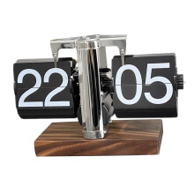 Flip Clock with Automatic Page Turning, Large Numbers, Retro Wooden Desk Clock for Home Office