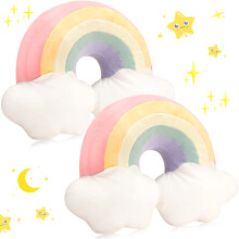 2 Pcs 21 Inch Rainbow Shaped Decorative Throw Pillows Soft Plush Cushion for Kids Room Pink