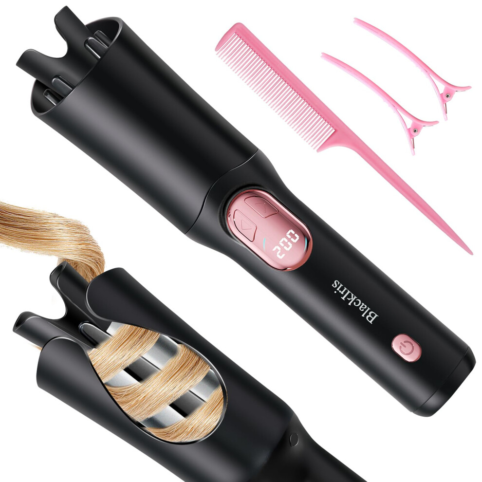 Black Automatic Hair Curler Cordless 1.2 Inch Barrel Rechargeable Wand With 3 Heat Settings And Antiscald Design