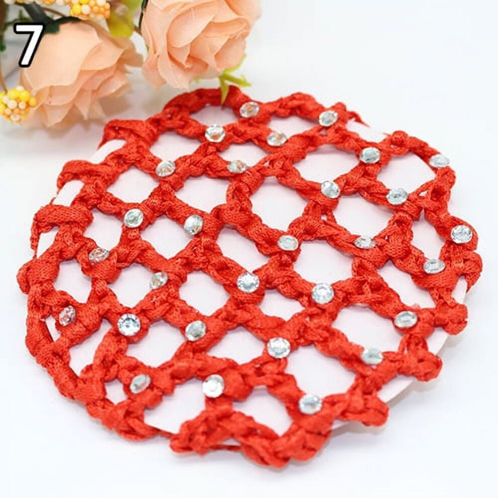 Unisex Cxda Women Bun Cover Hair Net Ballet Dance Skating Rhinestone Crochet Snood