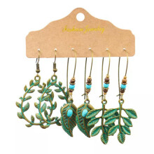 RSAMD Vintage Green Leaf Drop Earrings 3 Pcs Set Boho Earring for Women Jewelry Gift-vintage C
