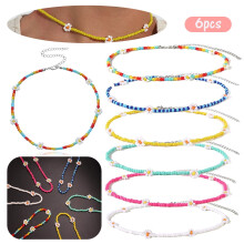 EIMELI 6 PCS Cute Girls's Beaded Choker Necklaces Vsco Boho Handmade Flower Necklace Adorable Necklace For Teen Girls And Women