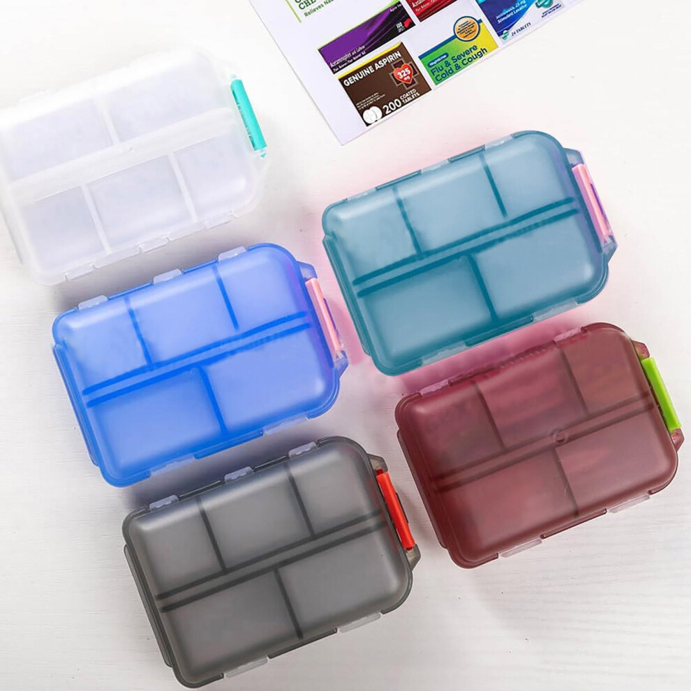 SUSUchens Pill Organizer 10-Compartment, Large Capacity, Clear Pocket, 147 DIY Labels, Travel Tablet Storage Box Case, Grey, compatible with pharmacy