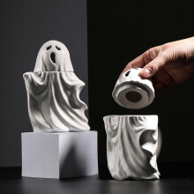 Halloween Ghost Coffee Mug, 4.5*6.69 Inch White Ceramic Ghost Pattern Cup, Cute Halloween Accessories Birthday Gift for Kids Adults