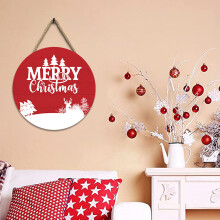 SUSUchens Christmas Door Hanging Sign Bright Colors Xmas Element Wooden Plaques Round Farmhouse Holiday Hanging Pendant Style C