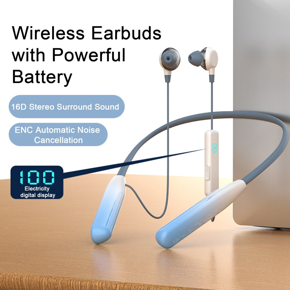 Susuchens Neckband Headphones Wireless Bluetooth 5.3, Compatible With Ios/Android, Led Display, Long Battery, Noise Reduction, Sport Earbuds For Gym 9557311204333