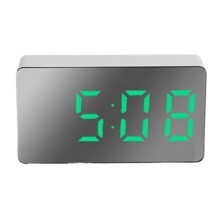 Digital Alarm Clock with LED Mirror Display, Snooze and Night Light for Bedroom or Office White Green