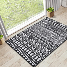 Garvee 2' x 3' Small Boho Area Rug Geometric Bohemian Mat Machine Washable Floor Carpet Non Slip Non-Shed Moroccan Rug for Entryway, Black