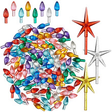 Casafield Ceramic Christmas Tree Replacement Lights - 108 Multi-color Silver Glitter Bulbs and 3 Star Toppers