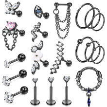 Jstyle 20Pcs Stainless Steel Stud Earrings Set for Women Men, Compatible with CZ Flat Back Ear Jewelry for Tragus, Helix, Cartilage Piercings