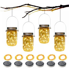 Solar Mason Jar Lights, 6 Pack 20 LED Waterproof Fairy Firefly Jar Lids String Lights with Hangers (NO Jars), Patio Yard Garden Wedding Decoration -