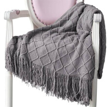 Soft knitted wool blanket with tassels, cuddly blanket, sofa blanket, sleeping blanket, medium gray 150 x 200 cm grey