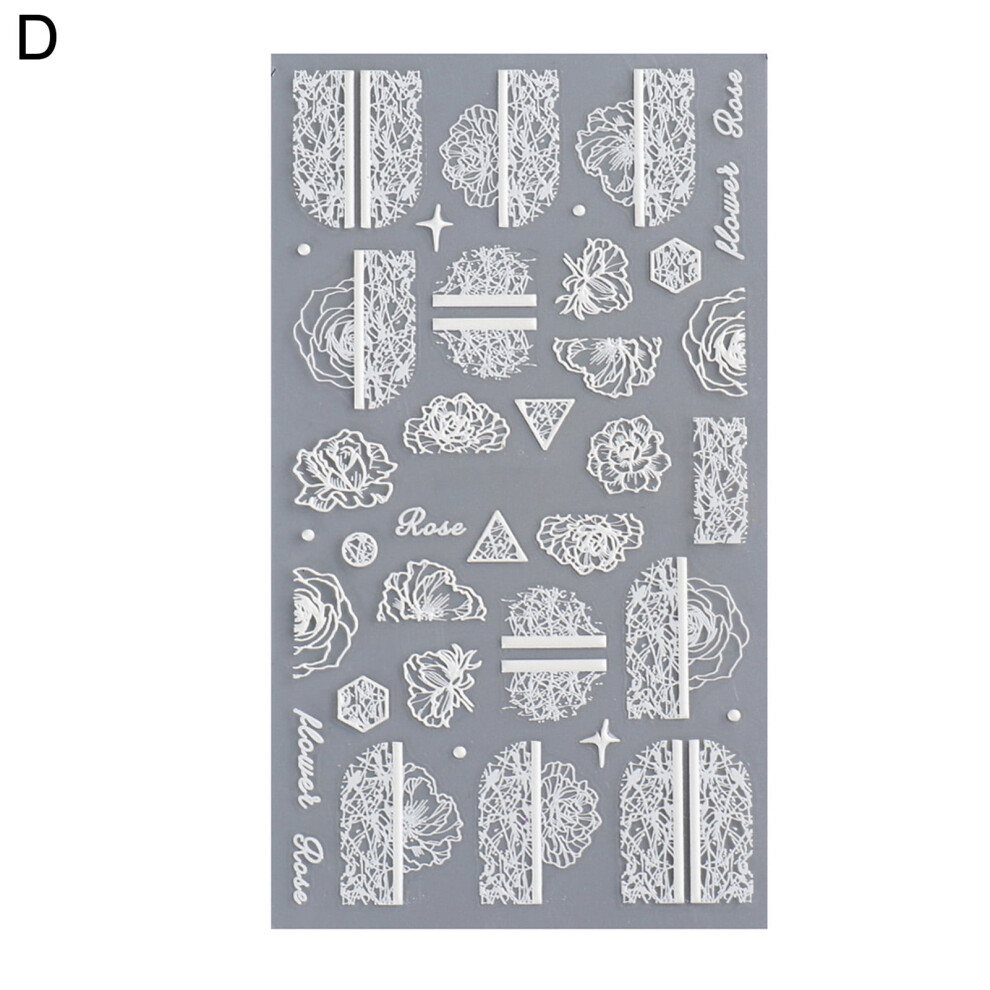 Happydeer Nail Embossed Sticker Lace Flower Shape Back Glue Ultra Thin Engraved Natural Manicures Nail Decals Decorations for Female