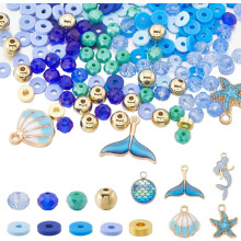 Ocean Theme DIY Beads & Pendants Jewelry Making Finding Kit Blue 6~29x6~20x1~6.5mm Hole: 1~2.5mm