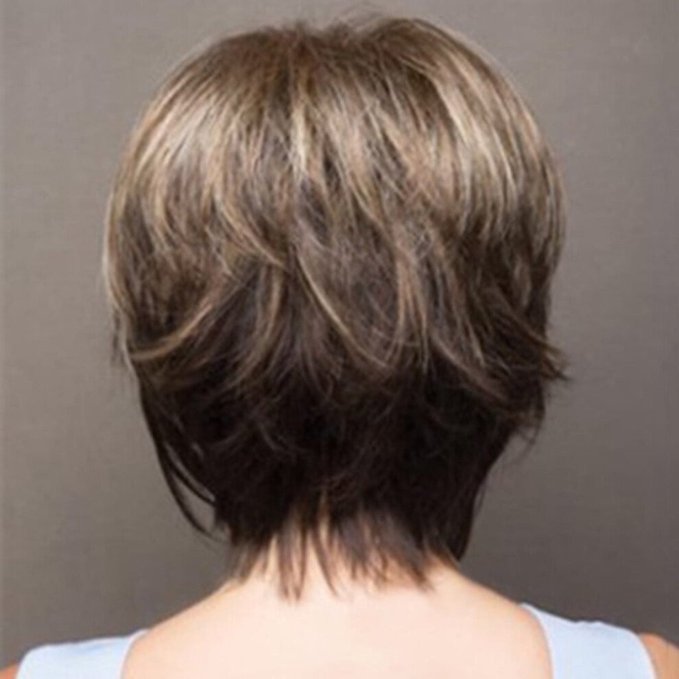 Unisex Brown Tkrady Short Cut Wigs For Women With Bangs Highlight Blonde Synthetic Short Hair Wig,Wig For Women