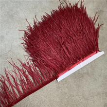 Wholesale 10Yard High Quality Ostrich Feather Trim Fringe Feather Ribbon 10-15CM/4-6Inch Width Sewing Crafts Costumes Decoration Wine red 2 yards