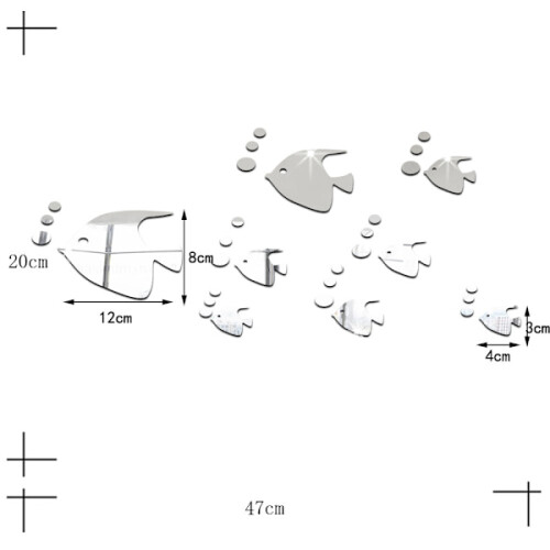 8-pack 3D Tropical Fish Mirror Effect Wall Decals Design 2