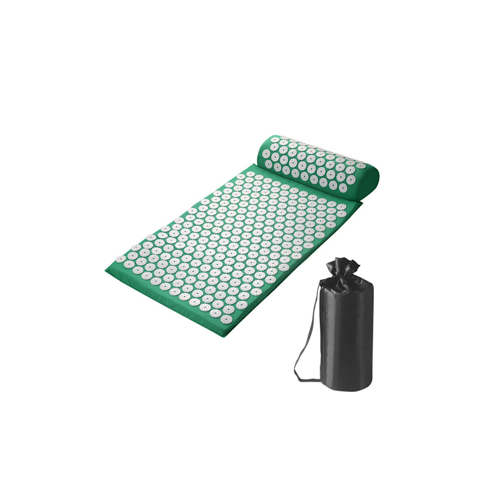 Green Acupressure Mat And Pillow Set With Bag - Acupuncture Mat For Neck And Back Pain, Muscle Relaxation, Stress Relief, Sciatica Pain Relief Pillow