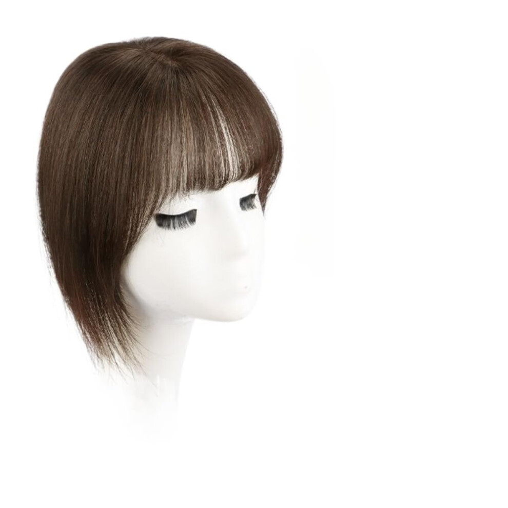 Unisex Brown Light Bob Wig Topper With Bangs, Synthetic Clip In Hairpiece For Thinning Hair, Heat Resistant