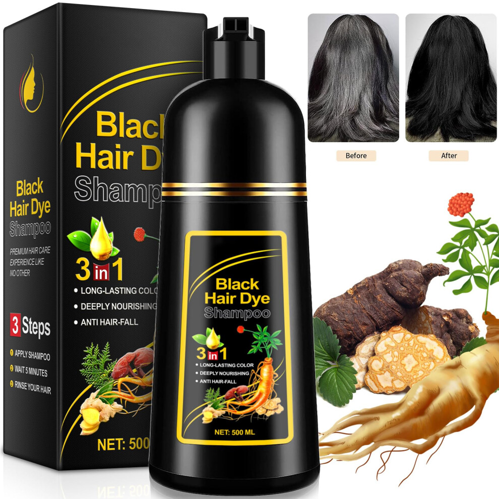 Black Titiny Hair Dye Shampoo 3 In 1 500Ml For Gray Hair Instant Longlasting Color