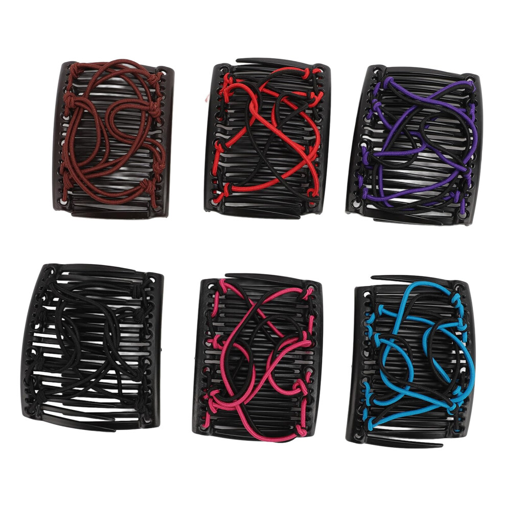 Elastic Hair Comb Double Clip, Adjustable Stretchy Hold for Thick Curly Hair, 6 Colors Vintage Styling