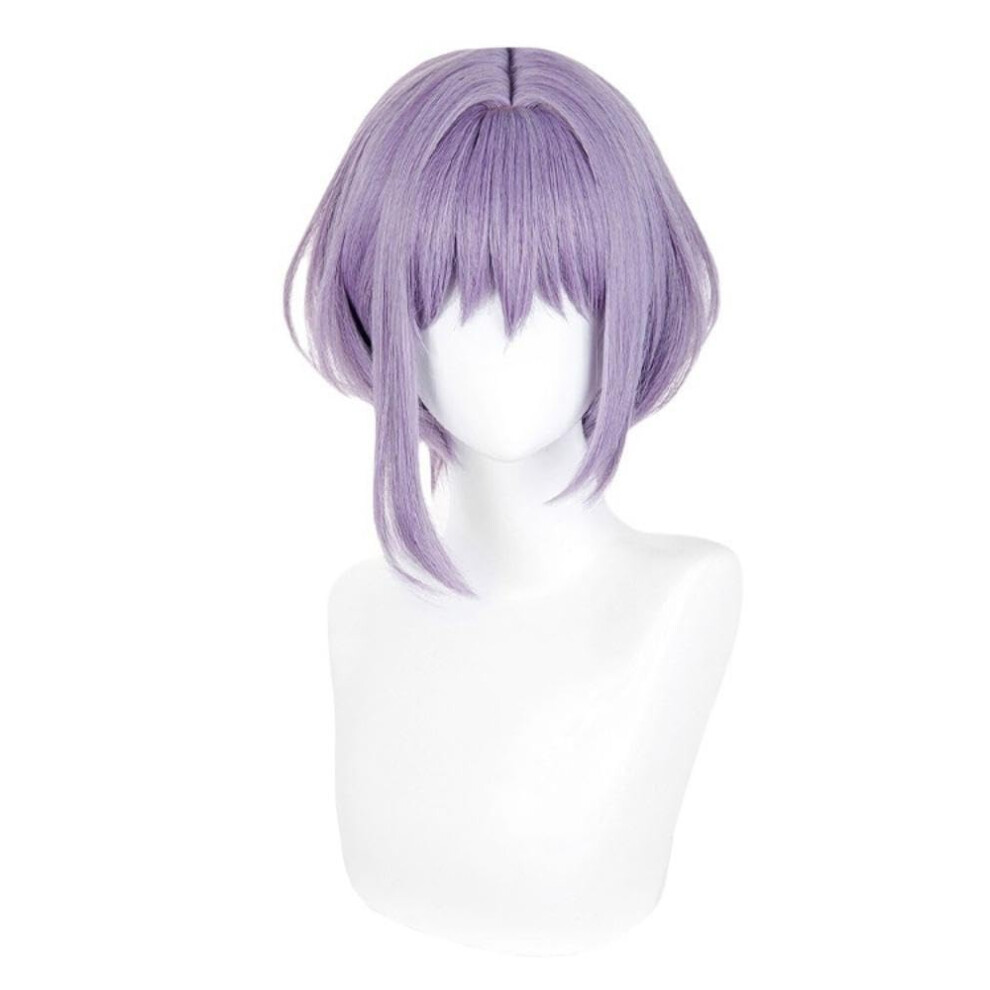 Unisex Purple Bob Cosplay Wig With Bangs, Heat Resistant Synthetic Short Wig For Anime Costume