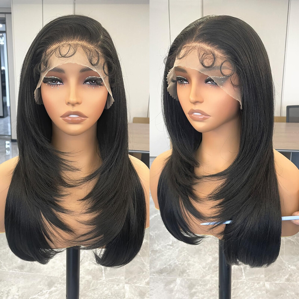 Unisex Black 13X6 Hd Lace Front Wig Off 24 Inch Long Yaki Straight Synthetic Wig Pre Plucked Hairline