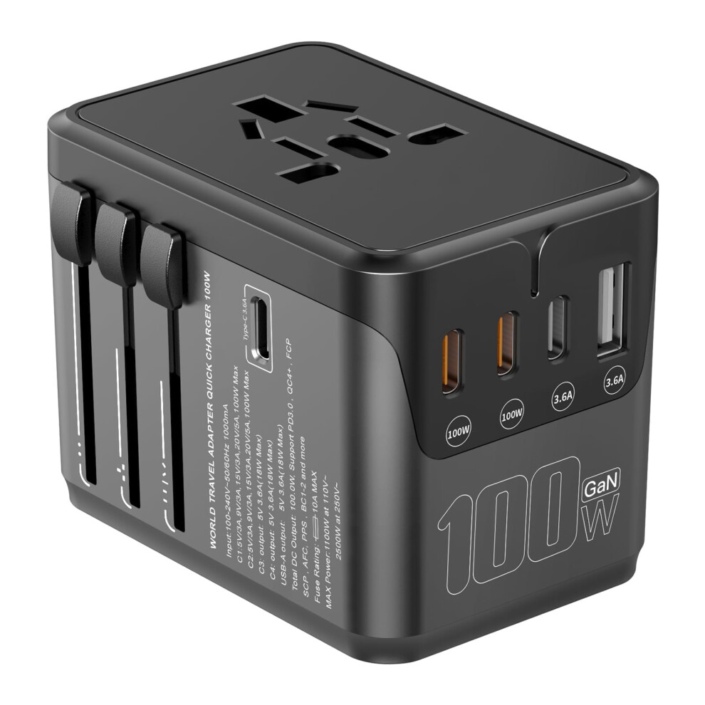 Universal Travel Adapter 120W Gan Fast Charger With Usbc Usba Ports Worldwide Plug For Laptop Phone 9053599971771