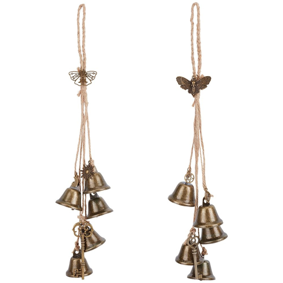 2Pcs Witch Bells For Door Protection Handcrafted Antique Bronze Dual Bell Set Wiccan Home Charm 9113335510067
