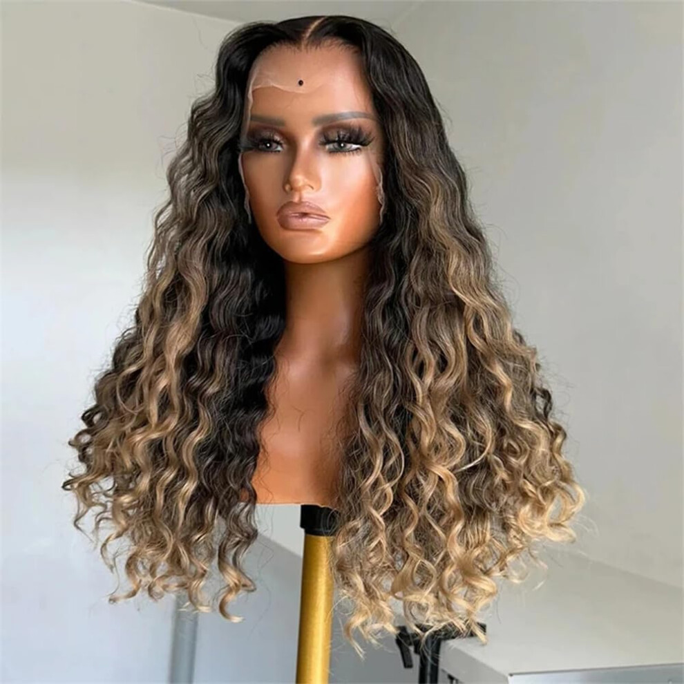 Unisex #1B/613 Ombre Curly Hd Lace Front Brazilian Human Hair Wig 16 Inch Preplucked Baby Hair 180% Density Virgin Remy