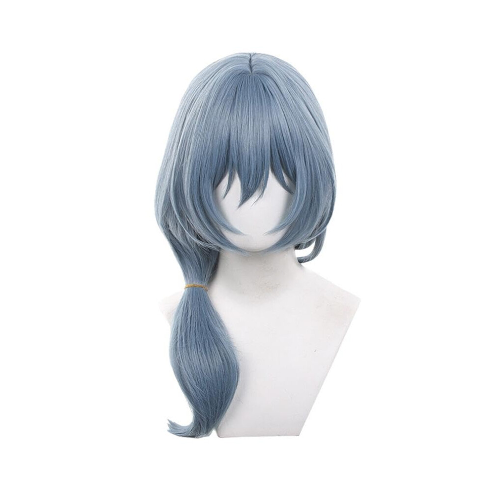 Unisex Blue,Grey Long Grey Blue Cosplay Wig With Bangs For Women, Heatresistant Synthetic Anime Style