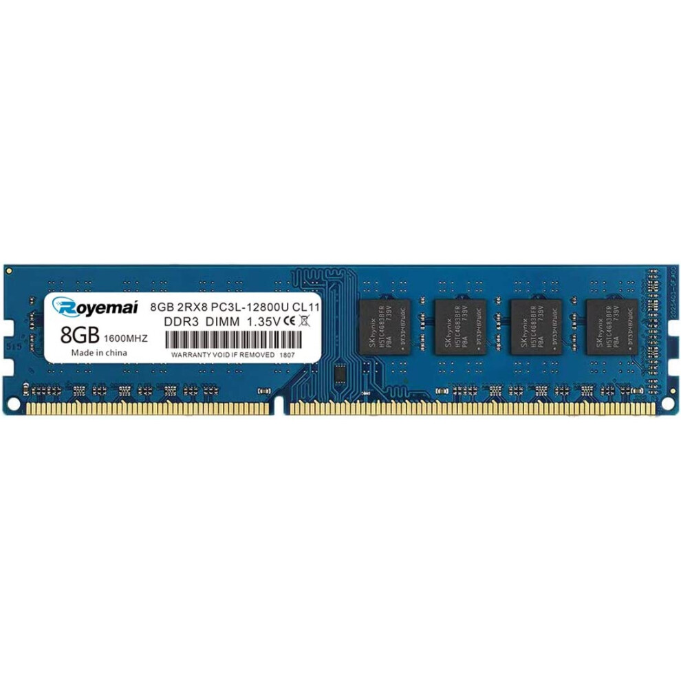 8Gb Ddr3 / Ddr3l 1600Mhz Udimm Ram, Royemai Pc3l-12800 2Rx8 1.35V/1.5V Cl11 240-Pin Desktop Computer Ram Memory Module 9180479521808