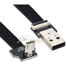 0.2M Down Ang USB 2.0 Type-A Male to Micro USB 5Pin Male Data Flat Slim FPC Cable for FPV & Disk & Phone