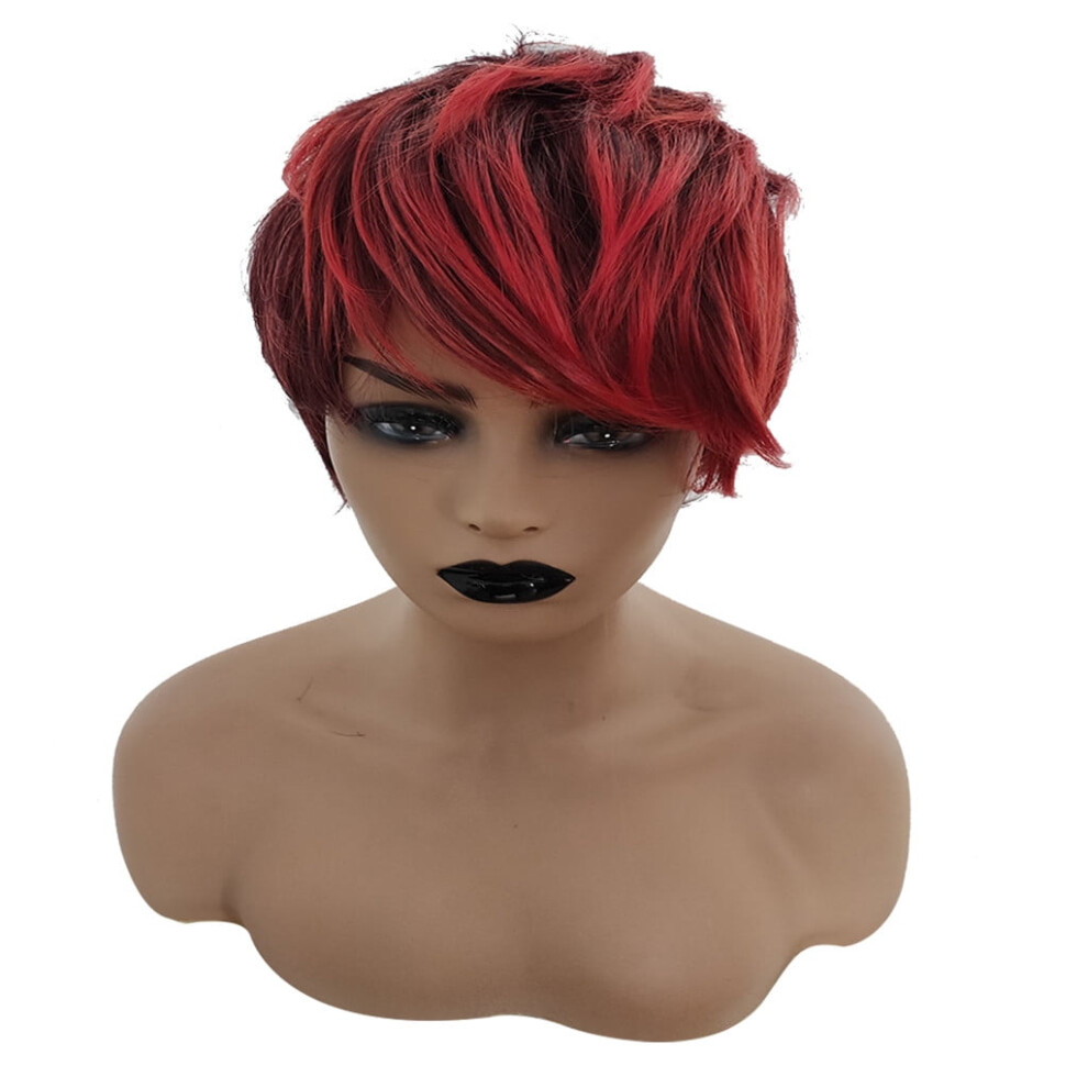 Bob Wigs Human Hair For Women Sexy Brazilian Full Synthetic Wig Short Bob Wave Natural Looking Wigs,Red
