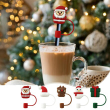 Jacenvly Christmas Straw Caps, Reindeer Snowman Cup Decor, Reusable Straw Stoppers, Compatible with Party Bathroom Decor
