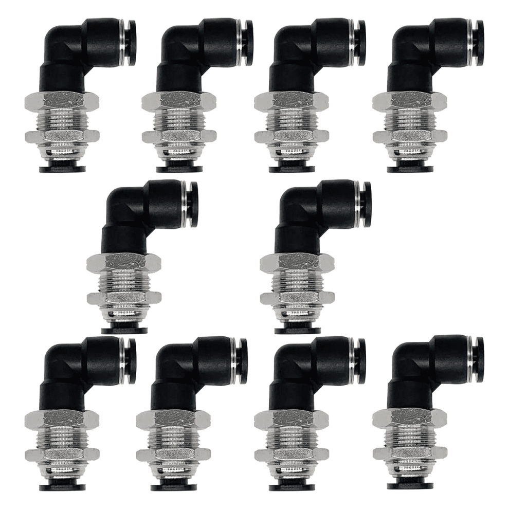 10Pcs Bulkhead Elbow 1/4In X 1/4In Tube Od Push To Connect Tube Fitting, 90 Degree Elbow Pneumatic Quick Connect Fitting 9557311206948