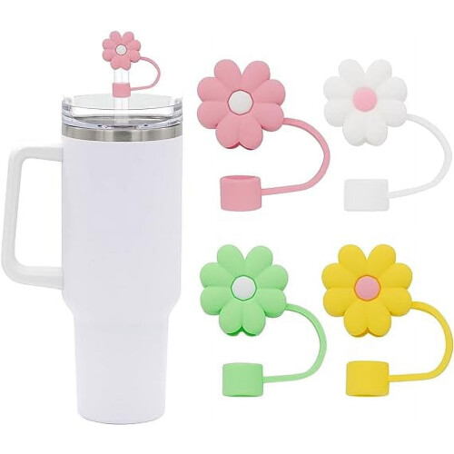 SIISLL Silicone Dustproof Cute Straw Covers Drinkware Accessories, 4 Count