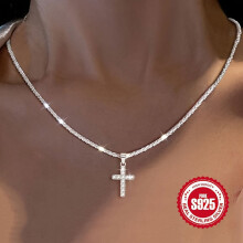 925 Sterling Silver Hypoallergenic Chain Necklace with Cross Pendant, Women's Gift