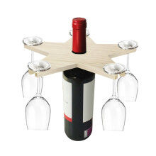 WinysinWooden Wine Bottle And Glass Holder, Wood Wine Rack, Outdoor Holiday Wine Holder