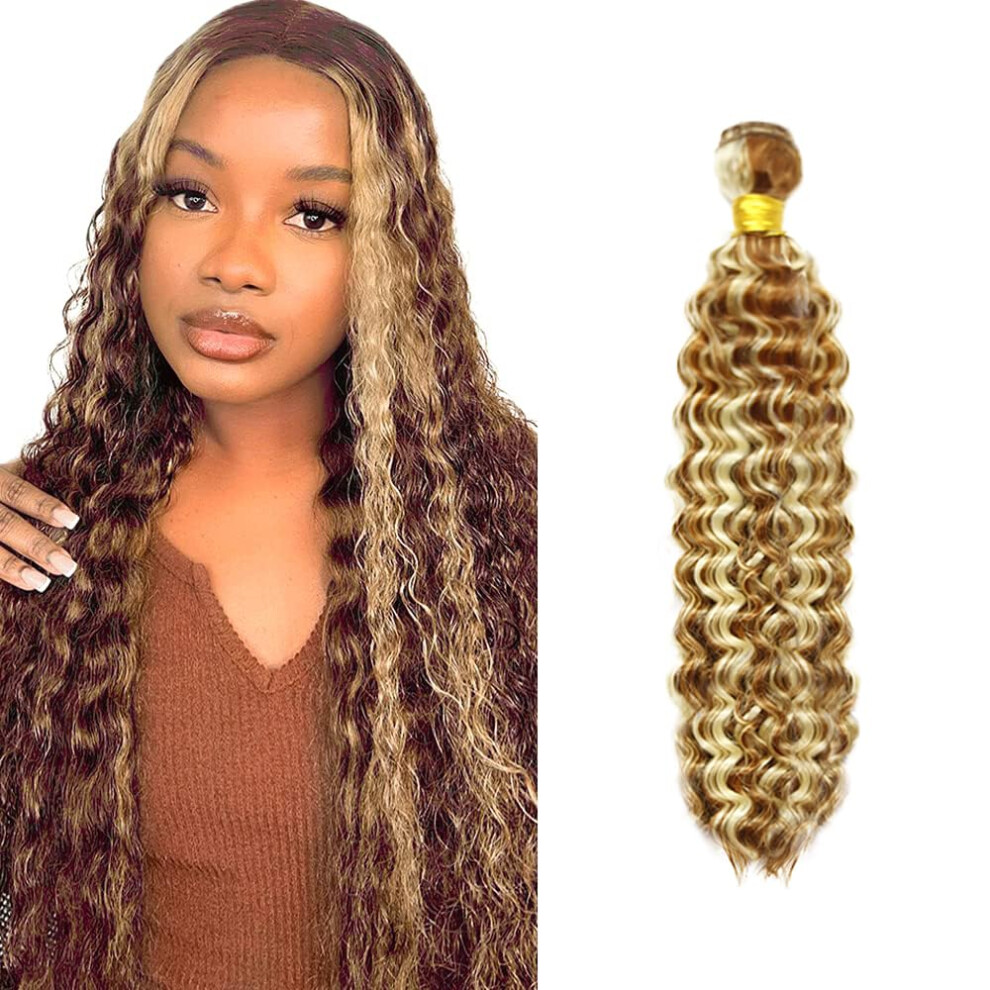 Brazilian Deep Wave Human Hair Bundle 34 Inch P30/613 Blonde Highlight Virgin Extensions Thick