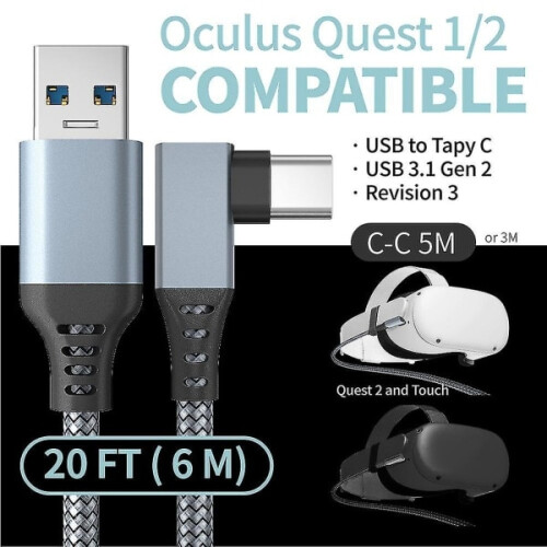 Link Cable for Oculus Quest 2 Fast Charging and Data Transfer USB C 3.2 Gen1 5Gbps PD Transfer Charging Cable VR Headset Link Cable Grey 6M 1