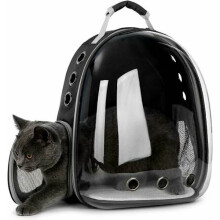 Pet Backpack, Transparent, for Dogs and Cats, Outdoor Carrying Bag, Breathable Capsule Design, 180 Degree Visit for Pets - Black