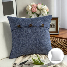 Phantoscope Farmhouse Series Cotton Blend Decorative Throw Pillow with Triple Button, 20" x 20", Navy Blue, 1 Pack