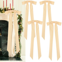 4Pcs Extra Large Cream Velvet Christmas Tree Bows with Gold Tinsel for Rustic Holiday Indoor Outdoor Decor