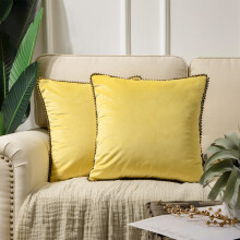 Phantoscope Particles Trimmed Soft Velvet Throw Pillow, 18" x 18", Yellow with Bronze Color Particles, 2 Pack