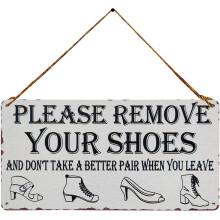 Shoes Off Sign, Please Remove Your Shoes Vintage Metal Tin Sign 5x10 Inch Wall Art for Front Door Farmhouse Decor